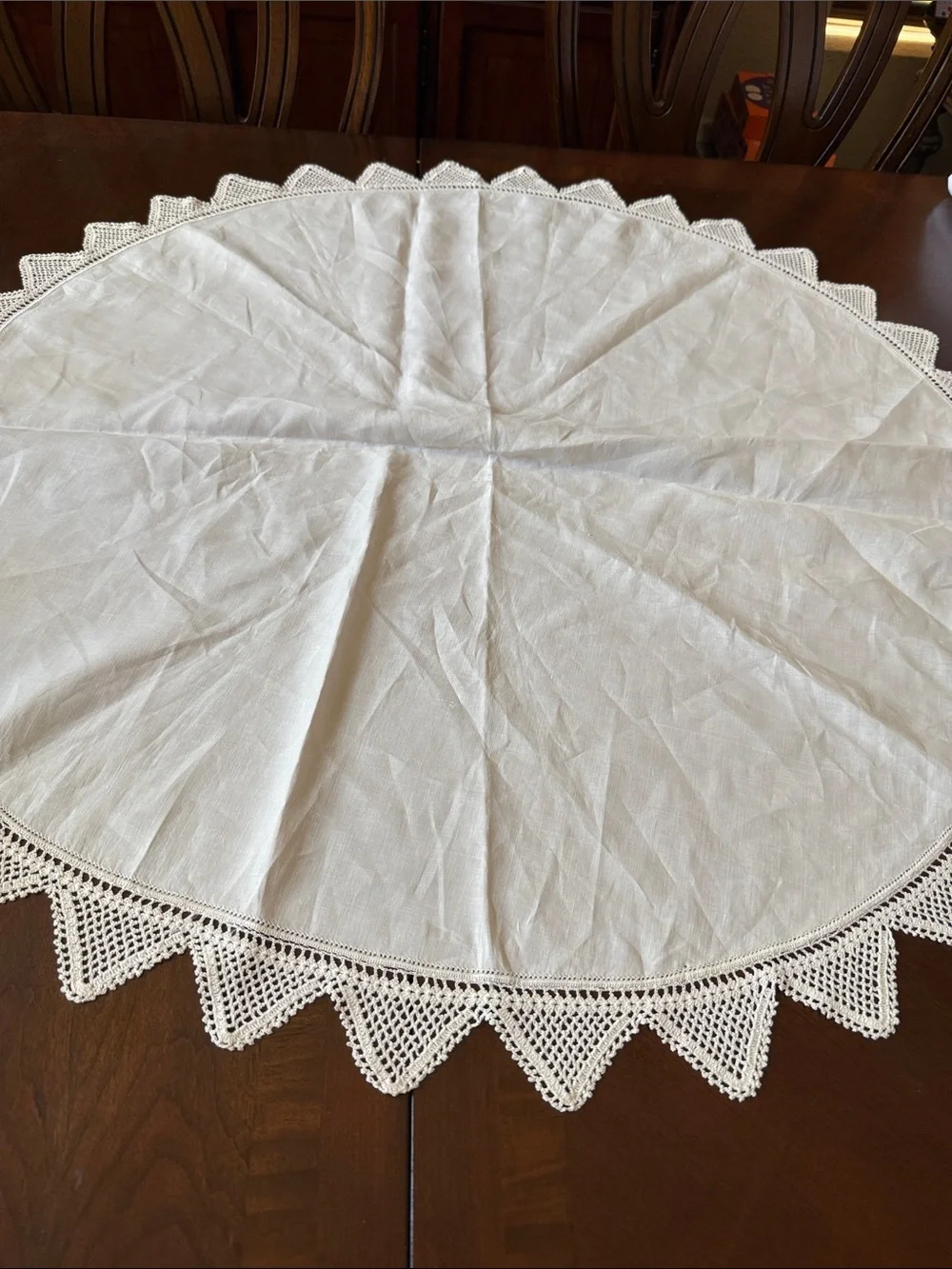 Off white cream color lace round 35” in diameter table decor tablecloth